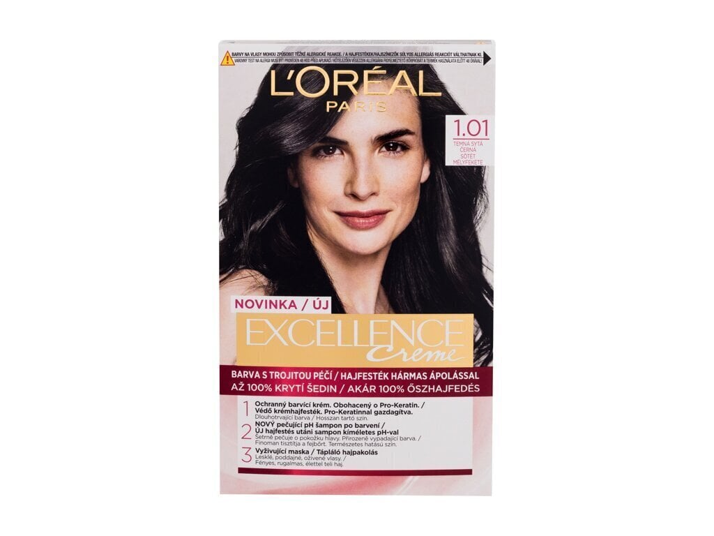 Pitkäkestoinen hiusväri L'Oréal Paris Excellence Creme, naisille, 1.01 Dark Deep Black hinta ja tiedot | Hiusvärit | hobbyhall.fi