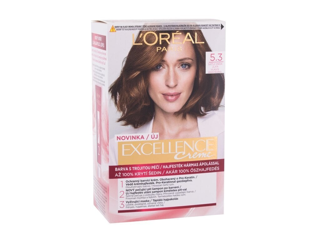 Pitkäkestoinen hiusväri L'Oréal Paris Excellence Creme, naisille, 5.3 Natural Golden Brown hinta ja tiedot | Hiusvärit | hobbyhall.fi
