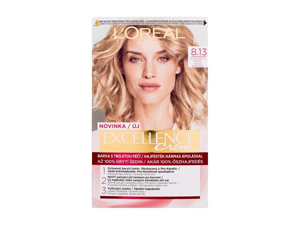 Pitkäkestoinen hiusväri L'Oréal Paris Excellence Creme, naisille, 8.13 Blond Light beige hinta ja tiedot | Hiusvärit | hobbyhall.fi