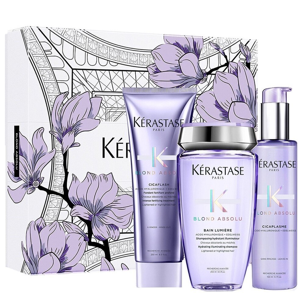 Kerastase Blond Absolu Spring Trio: shampoo, 250 ml + hoitoaine, 250 ml + seerumi, 150 ml hinta ja tiedot | Shampoot | hobbyhall.fi