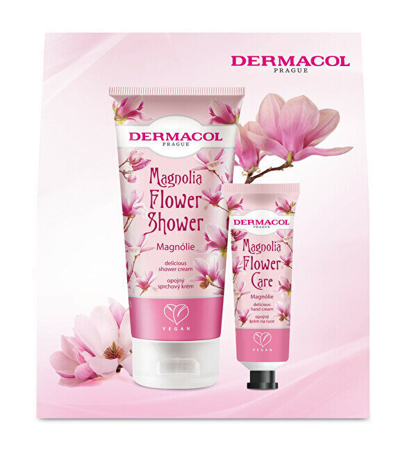 Vartalonhoitolahjasetti Dermacol Magnolia Flower Care II naisille: suihkugeeli, 200 ml + käsivoide, 30 ml hinta ja tiedot | Suihkusaippuat ja suihkugeelit | hobbyhall.fi