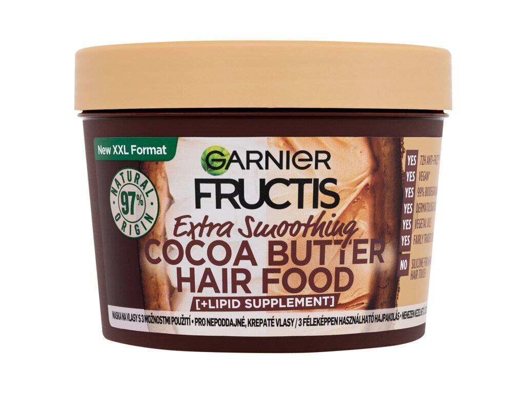 Hiusnaamio Garnier Fructis Hair Food Cocoa Butter, naisille, 400 ml hinta ja tiedot | Hiusnaamiot, öljyt ja seerumit | hobbyhall.fi