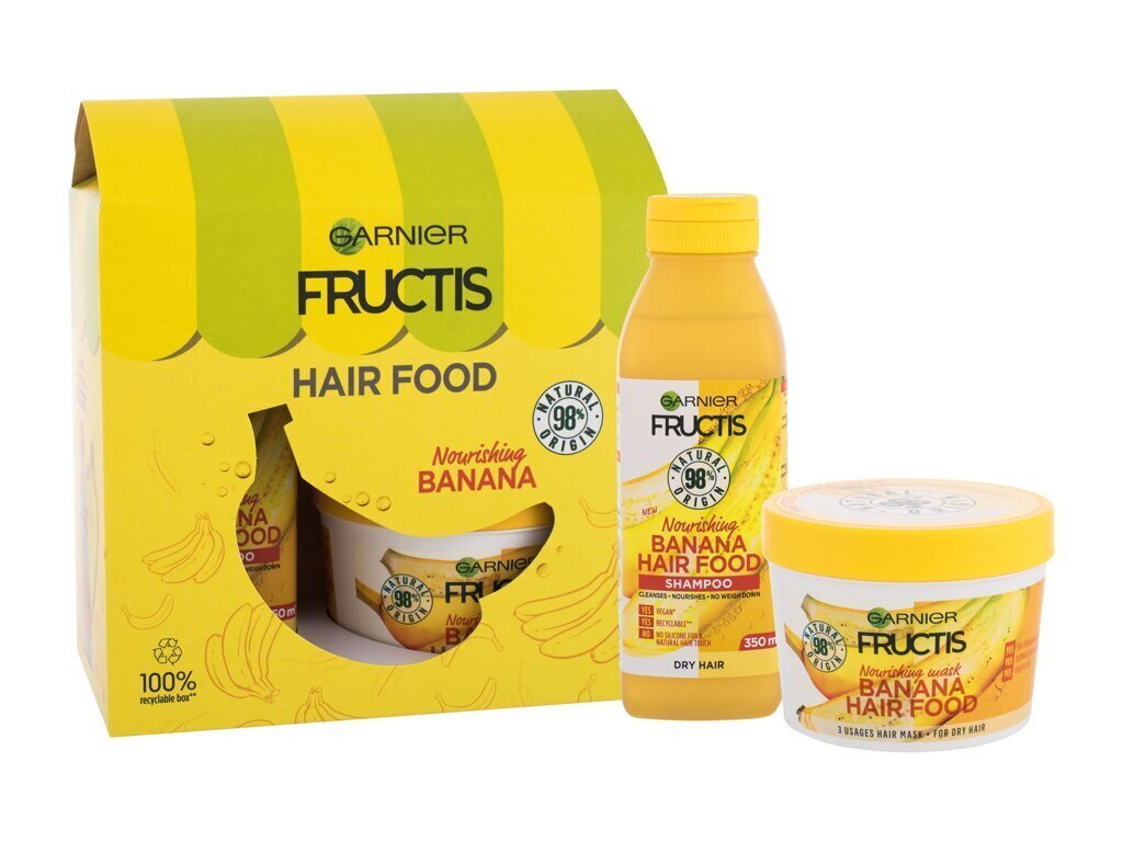 Sarja Garnier Fructis Hair Food Banana naisille, hiusnaamio 390 ml + ravitseva shampoo 350 ml hinta ja tiedot | Naamiot, öljyt ja seerumit | hobbyhall.fi