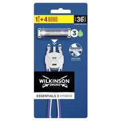 Parranajosarja Wilkinson Essentials 3 Hybrid: partakone, 1 kpl + partakoneen päät, 4 kpl hinta ja tiedot | Wilkinson Hajuvedet ja kosmetiikka | hobbyhall.fi