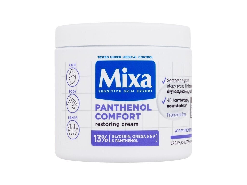 Kasvo-, vartalo- ja käsivoide Mixa Panthenol Comfort Restoring Cream Unisex, 400 ml hinta ja tiedot | Vartalovoiteet ja -emulsiot | hobbyhall.fi