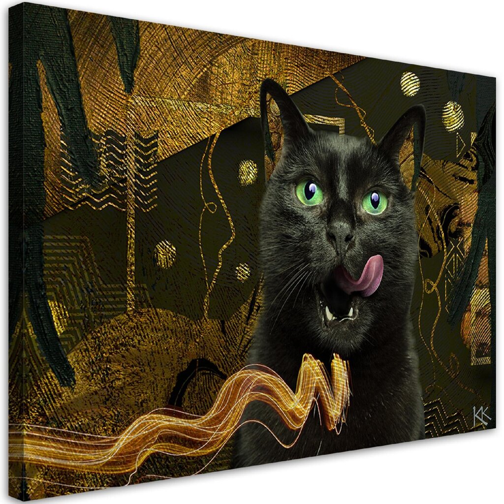 Kuva kankaalle, Mustan kissan kullan abstraktio hinta ja tiedot | Taulut | hobbyhall.fi