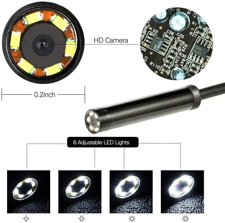 Mini endoskooppinen kamera pehmeällä kaapelilla ja LED-valolla hinta ja tiedot | Puhelimen lisätarvikkeet | hobbyhall.fi