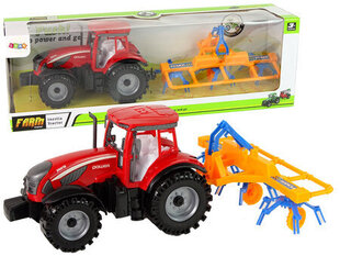Traktori haravalla Lean Toys, punainen/keltainen hinta ja tiedot | Poikien lelut | hobbyhall.fi