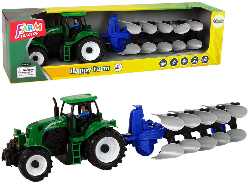 Lean Toys traktori auralla, vihreä/sininen hinta ja tiedot | Poikien lelut | hobbyhall.fi