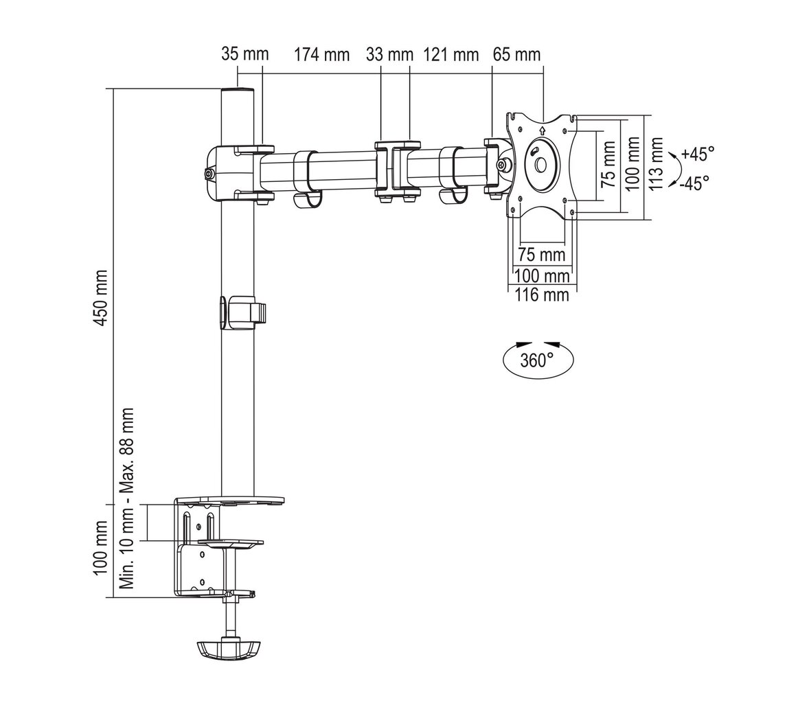 Deltaco ARM-0303, Vesa 75x75/100x100, 13-27" hinta ja tiedot | Näyttötelineet | hobbyhall.fi