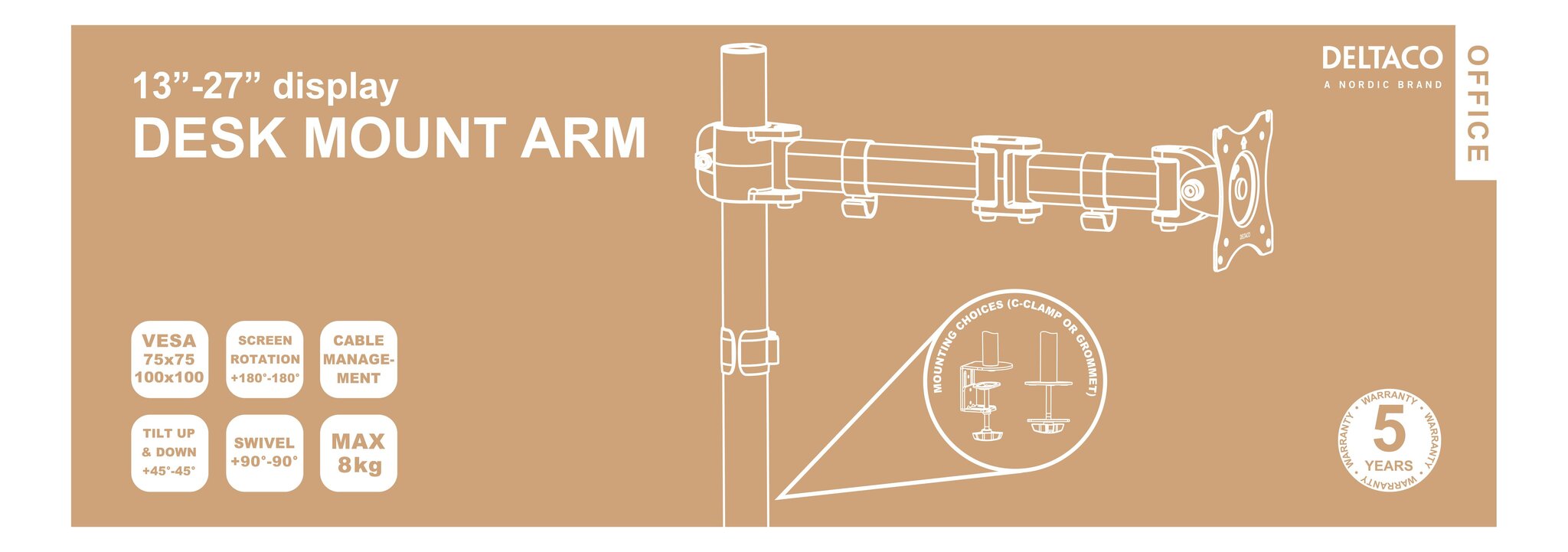 Deltaco ARM-0303, Vesa 75x75/100x100, 13-27" hinta ja tiedot | Näyttötelineet | hobbyhall.fi