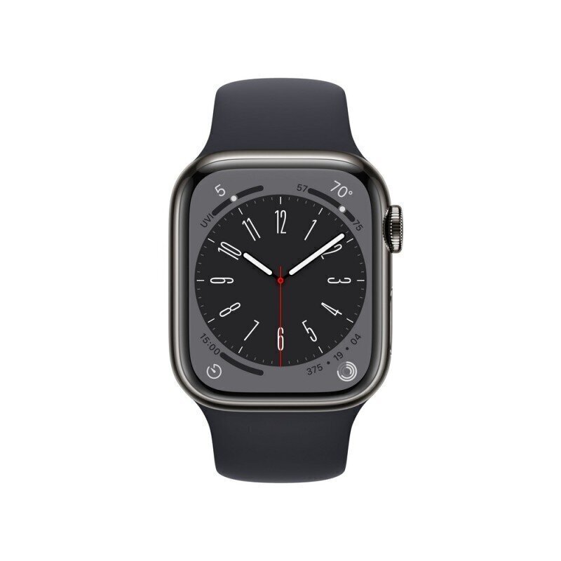 Apple Watch Series 8 GPS + Cellular 41mm Graphite Stainless Steel Case, Midnight Sport Band - MNJJ3KS/A hinta ja tiedot | Älykellot | hobbyhall.fi