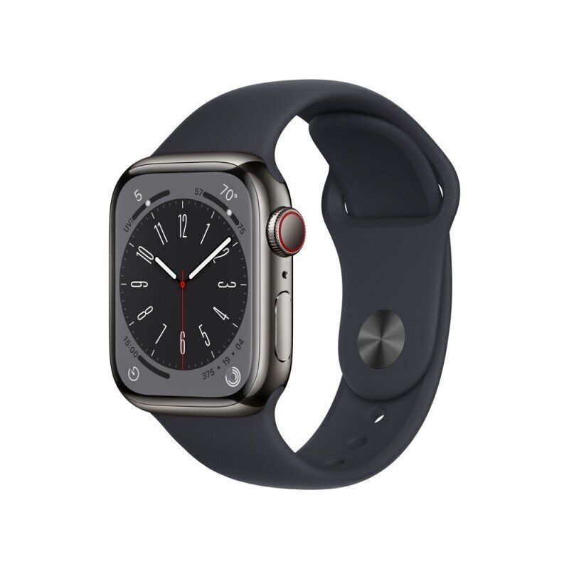 Apple Watch Series 8 GPS + Cellular 41mm Graphite Stainless Steel Case, Midnight Sport Band - MNJJ3KS/A hinta ja tiedot | Älykellot | hobbyhall.fi