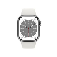 Apple Watch Series 8 GPS + Cellular 41mm Silver Stainless Steel Case, White Sport Band - MNJ53KS/A hinta ja tiedot | Älykellot | hobbyhall.fi