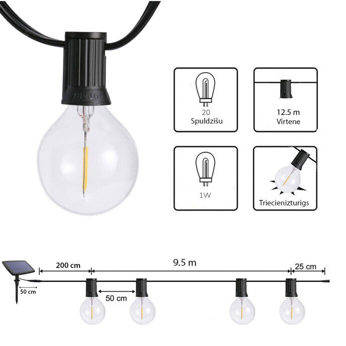 Lauko girlianda su saulės baterija (LED) Elegance hinta ja tiedot | Jouluvalot | hobbyhall.fi