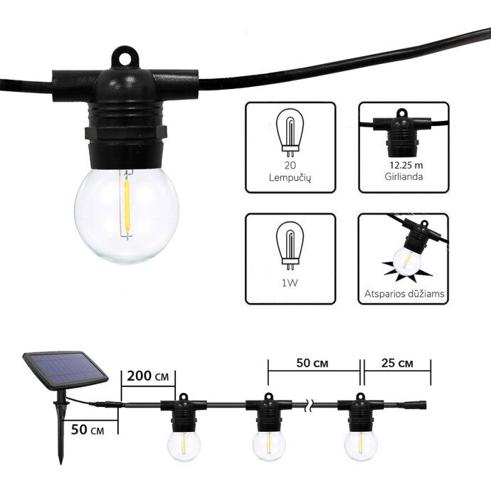 Aurinkopaneelilla valoketju (LED) Glow, musta hinta ja tiedot | Jouluvalot | hobbyhall.fi