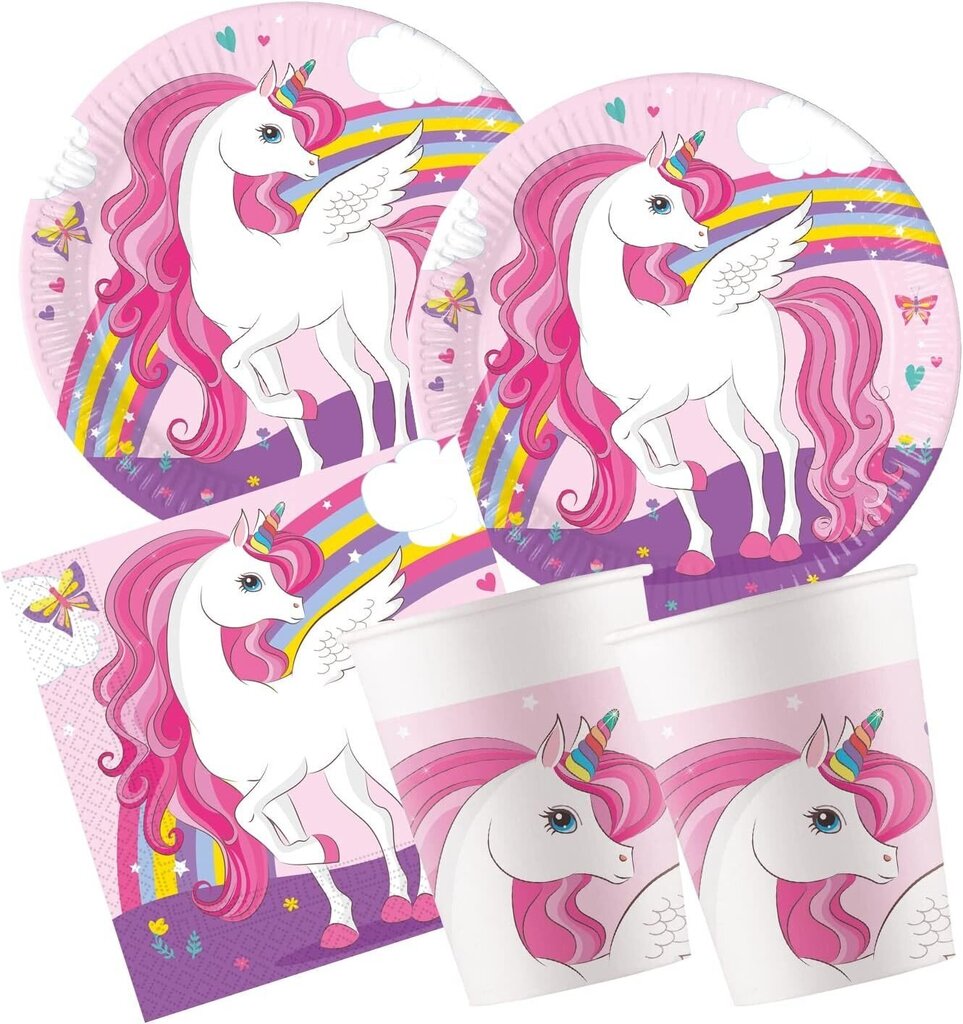 Kertakäyttöastiasetti Unicorn, 36 kpl. hinta ja tiedot | Tarjoiluastiat ja aterimet juhliin | hobbyhall.fi