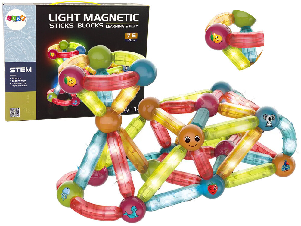 LIGHT MAGNETIC STICKS magneettisten palikoiden sarja, 76 kpl hinta ja tiedot | LEGOT ja rakennuslelut | hobbyhall.fi