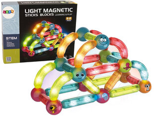 Light-Up Magnetic Sticks magneettinen rakennussetti, 52 kpl hinta ja tiedot | Magnetic Lelut yli 3-vuotiaille lapsille | hobbyhall.fi