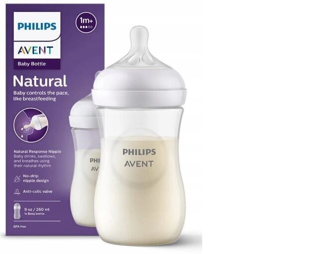 Pullo Philips Avent Natural Response SCY903/01+SCY900/01, 1+ kuukausi, 260 + 125 ml hinta ja tiedot | Tuttipullot ja tarvikkeet | hobbyhall.fi