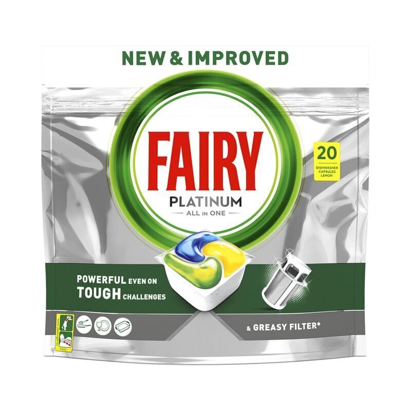 Konepesutabletit Fairy Platinum Lemon, 20 kpl hinta ja tiedot | Astianpesuaineet | hobbyhall.fi