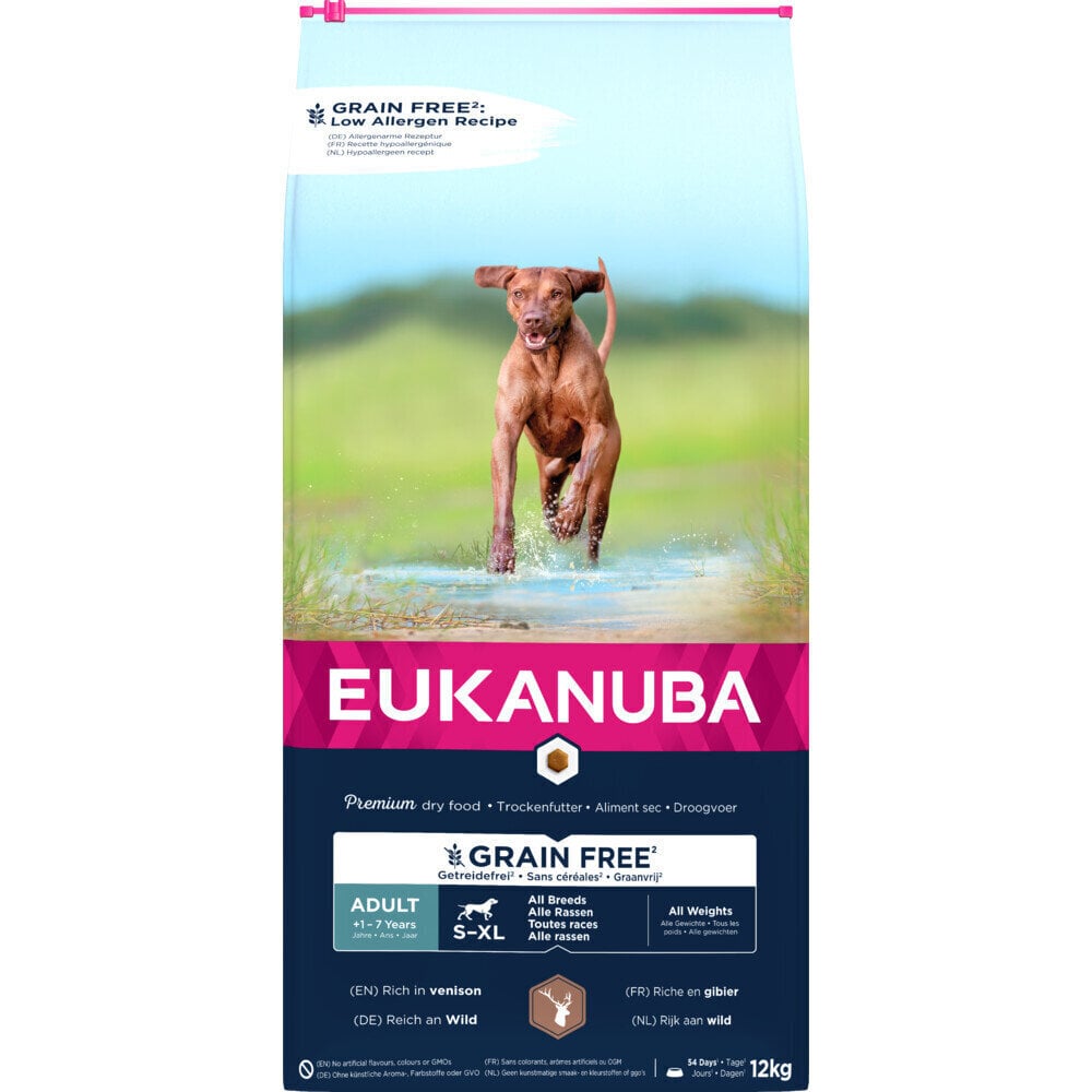 Eukanuba Grain Free S-XL Adult riistan kanssa, aikuisille koirille, 12 kg hinta ja tiedot | Koiran kuivaruoka | hobbyhall.fi