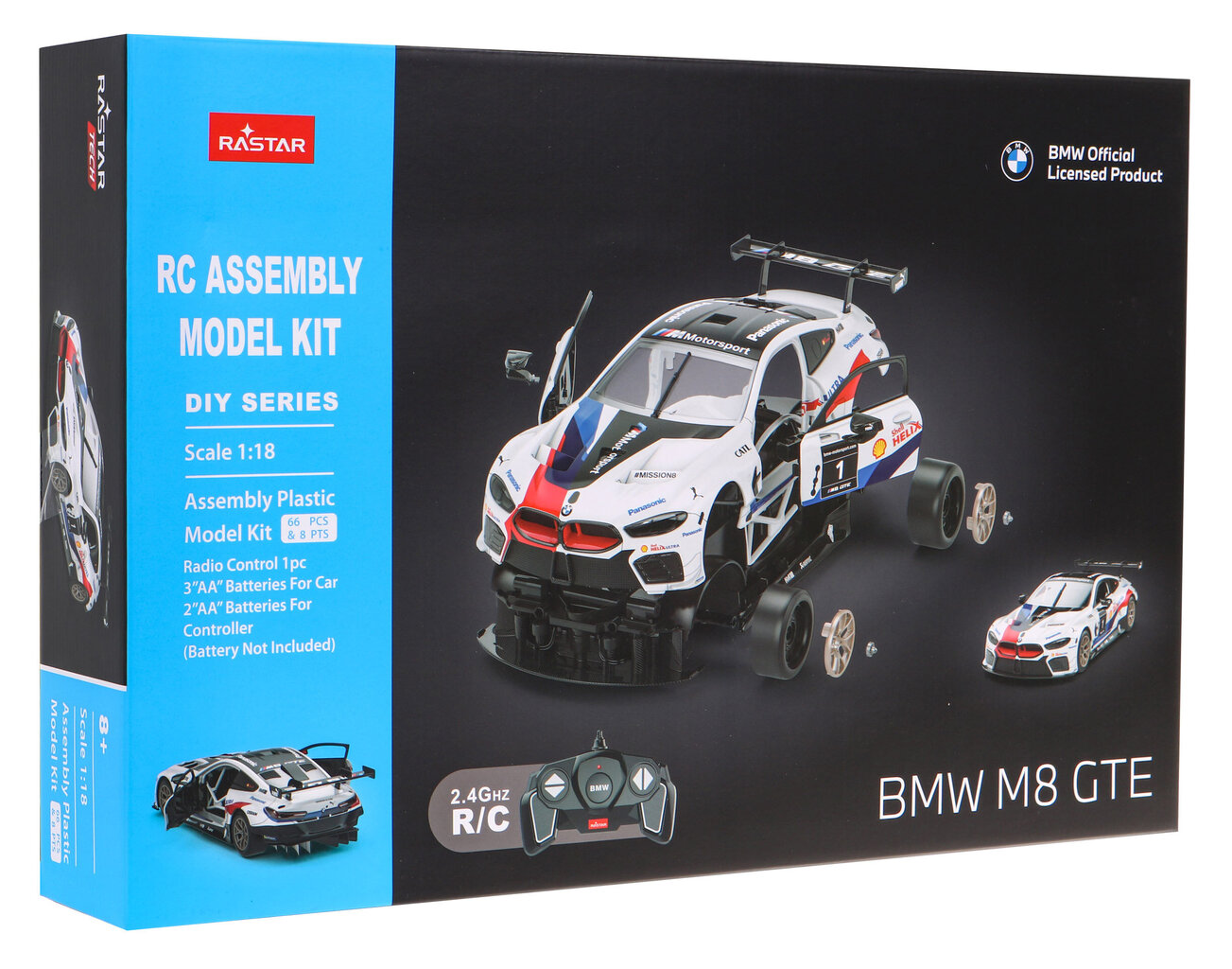 BMW M8 GTE kauko-ohjattava auto, 1:18, valkoinen hinta ja tiedot | Poikien lelut | hobbyhall.fi