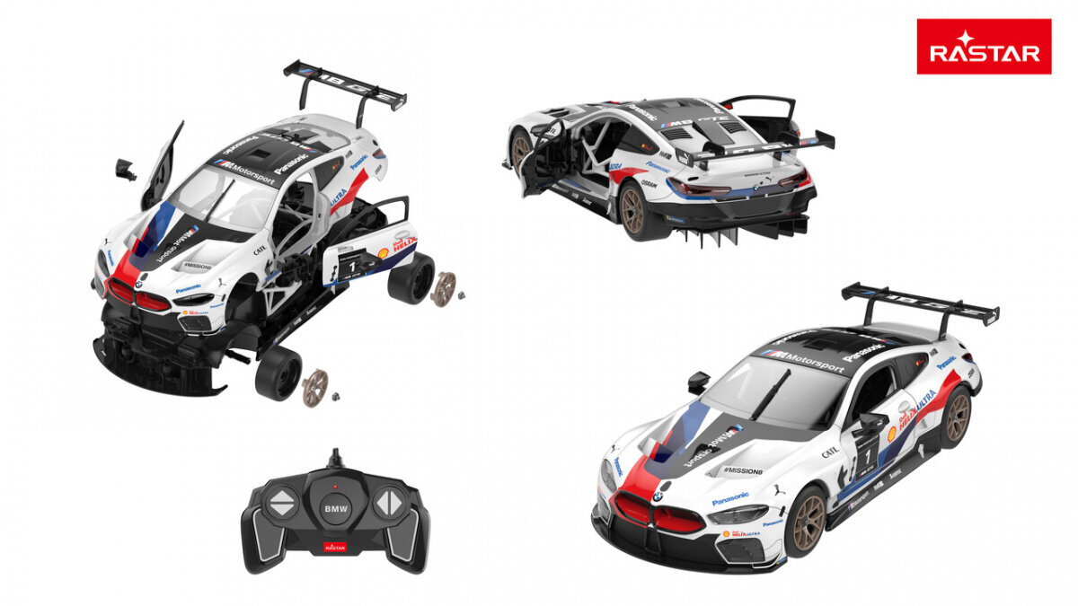 BMW M8 GTE kauko-ohjattava auto, 1:18, valkoinen hinta ja tiedot | Poikien lelut | hobbyhall.fi