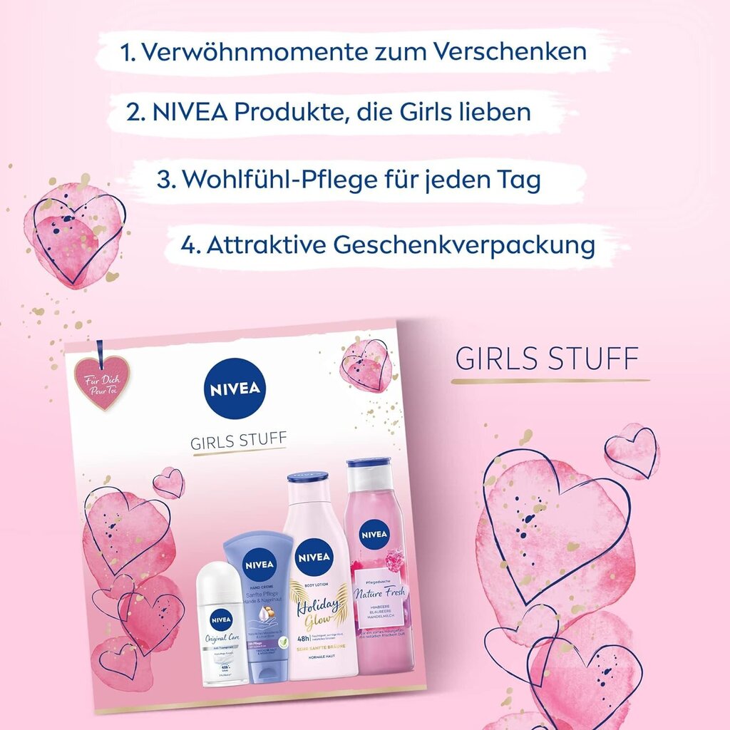 Nivea Girls Stuff kosmetiikkasetti naisille 4:1: 200ml + 300ml + 75ml + 50ml hinta ja tiedot | Suihkusaippuat ja suihkugeelit | hobbyhall.fi