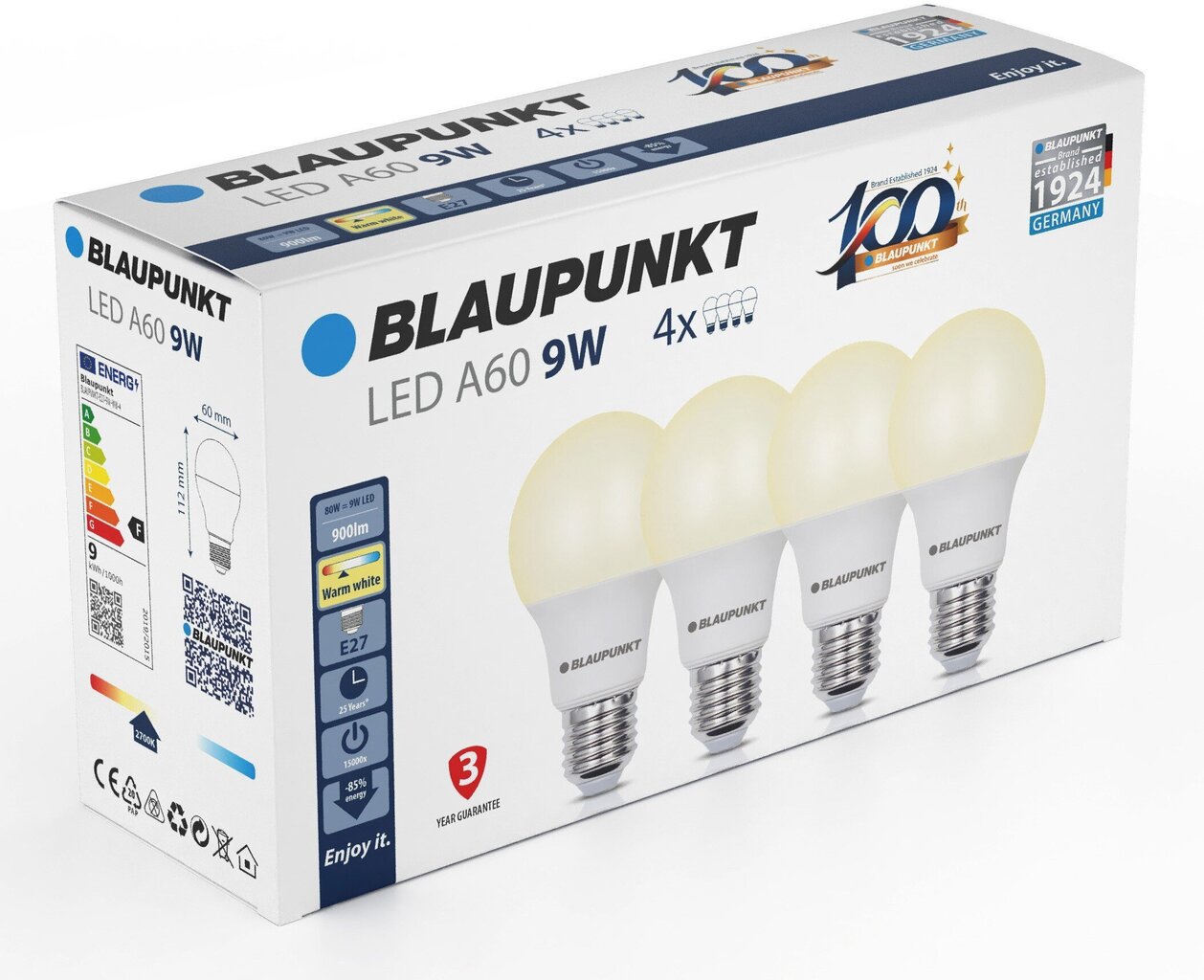 Blaupunkt LED-lamput E27 9W 4kpl, lämmin valkoinen hinta ja tiedot | Lamput | hobbyhall.fi