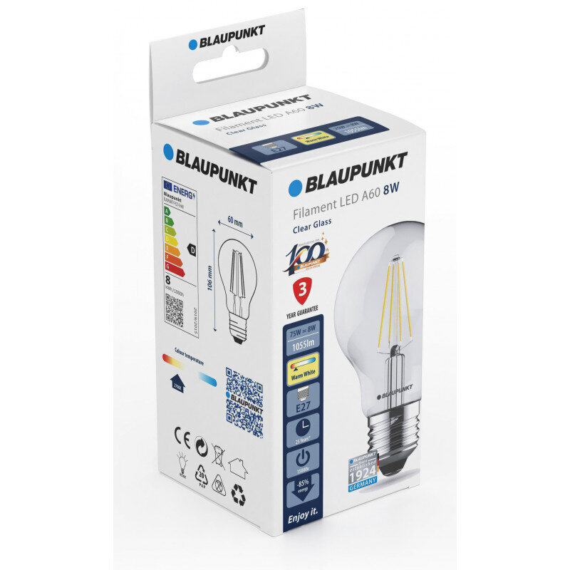 Blaupunkt LED-lamppu E27 A60 8W Dimmer, läpinäkyvä hinta ja tiedot | Lamput | hobbyhall.fi
