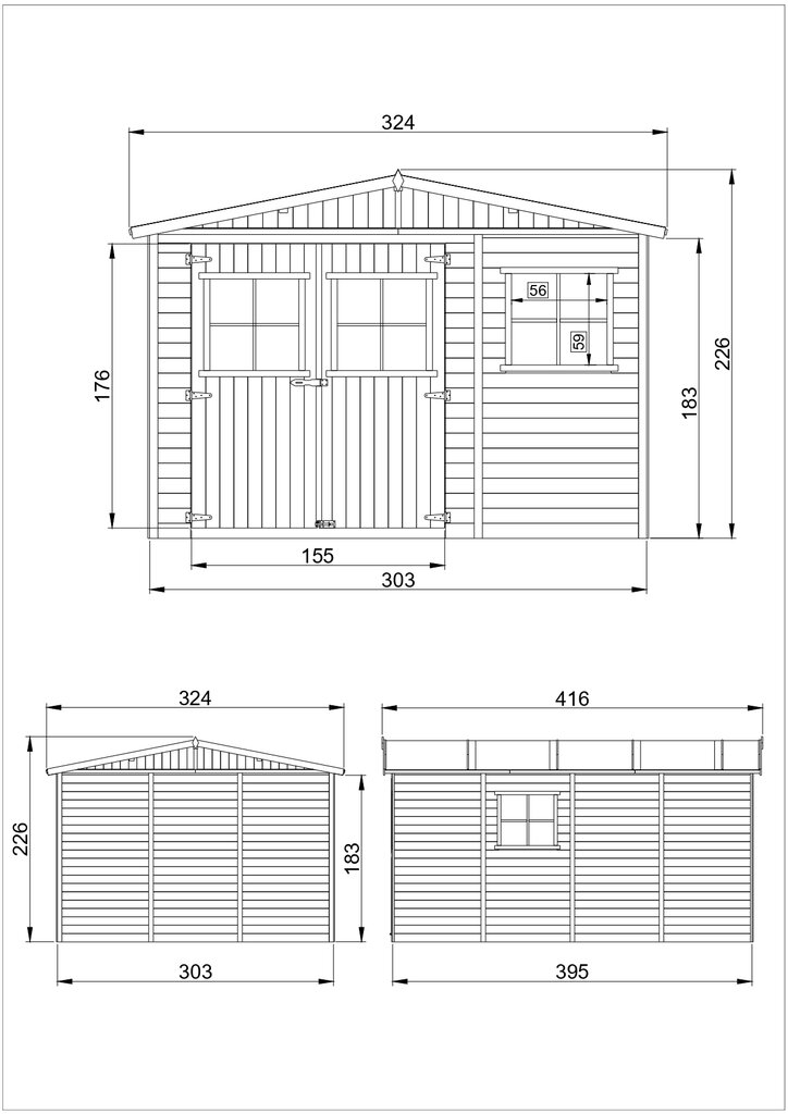 Puinen puutarhavaja Timbela M336 H226 x 324 x 416 cm / 12 m2 hinta ja tiedot | Piharakennukset | hobbyhall.fi