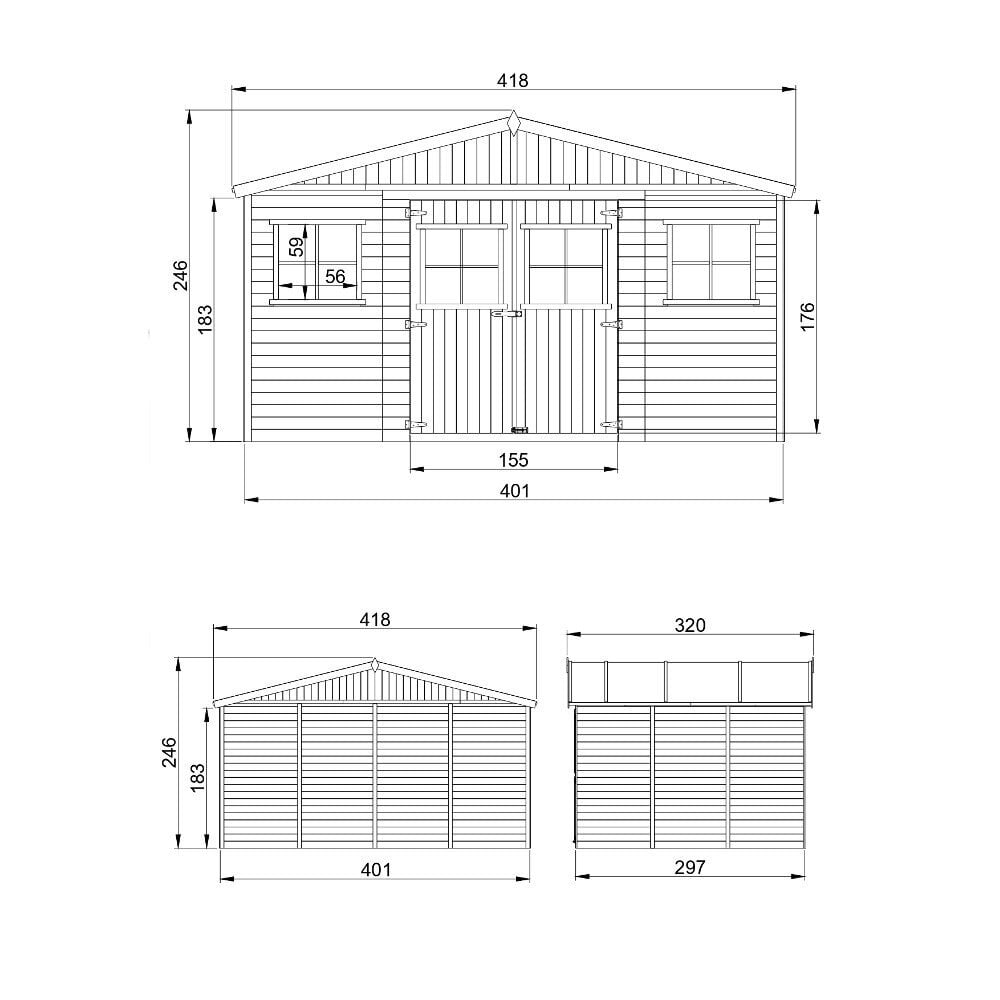 Puinen puutarhavaja Timbela M331 + lattia H246 x 418 x 320 cm / 12 m2 hinta ja tiedot | Piharakennukset | hobbyhall.fi