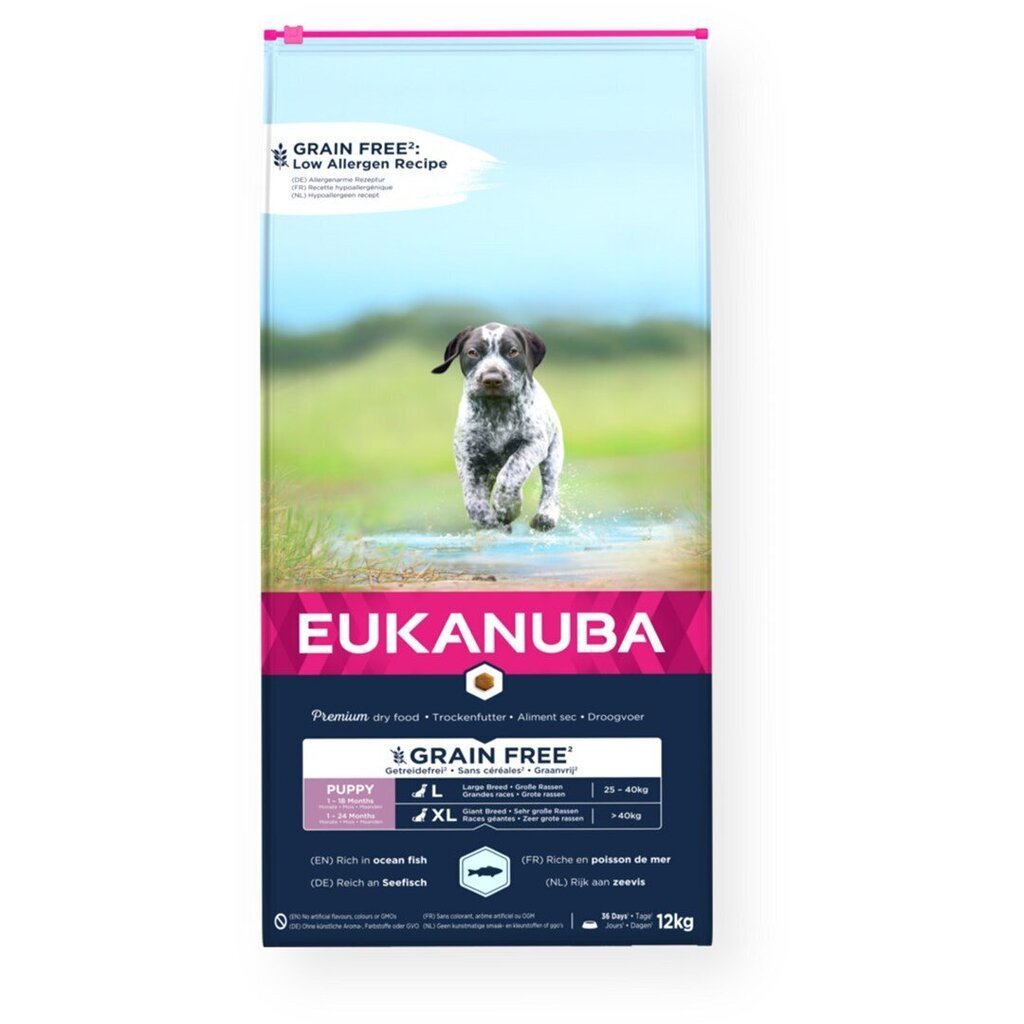 Eukanuba Grain Free Large Puppy kalan kanssa, ison rodun pennuille, 12 kg hinta ja tiedot | Koiran kuivaruoka | hobbyhall.fi