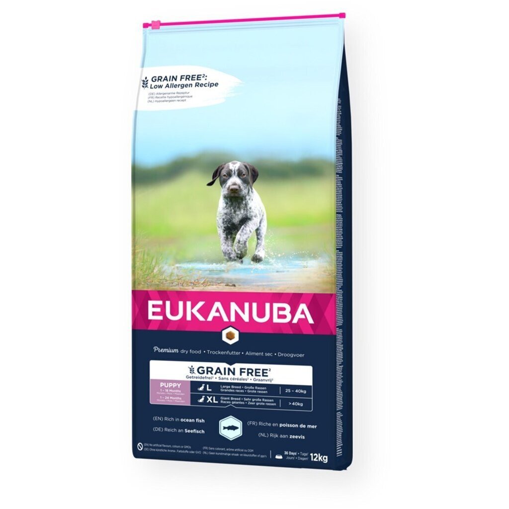Eukanuba Grain Free Large Puppy kalan kanssa, ison rodun pennuille, 12 kg hinta ja tiedot | Koiran kuivaruoka | hobbyhall.fi