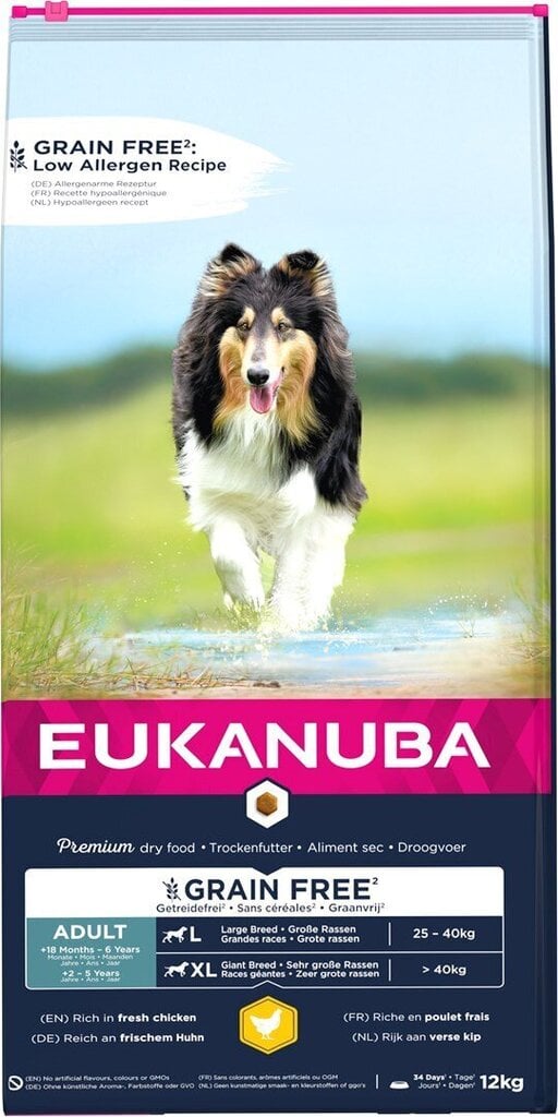 Eukanuba Adult Grain Free L kanalla, suurirotuisille koirille, 12 kg hinta ja tiedot | Koiran kuivaruoka | hobbyhall.fi