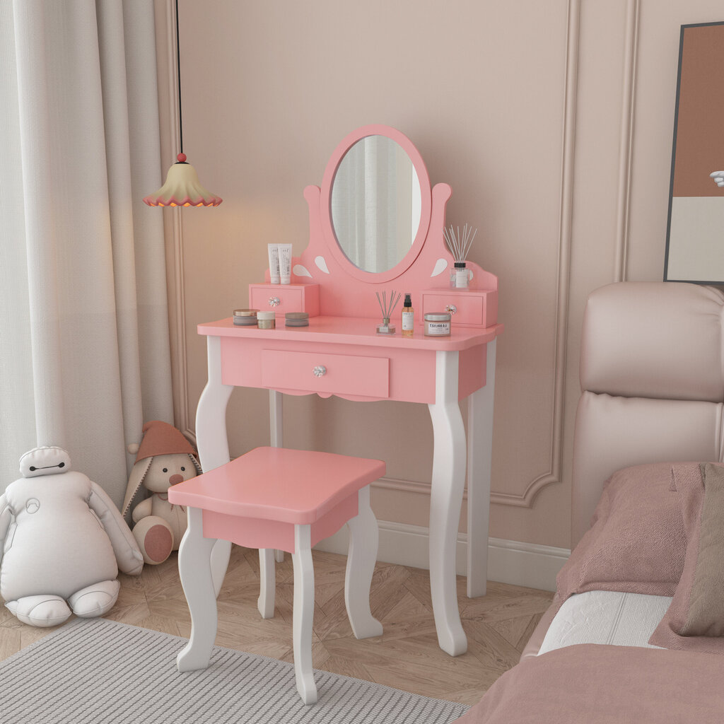 Lasten peilipöytä tuolilla ja peilillä VG Line KS236-B, valkoinen/vaaleanpunainen hinta ja tiedot | Peilipöydät | hobbyhall.fi