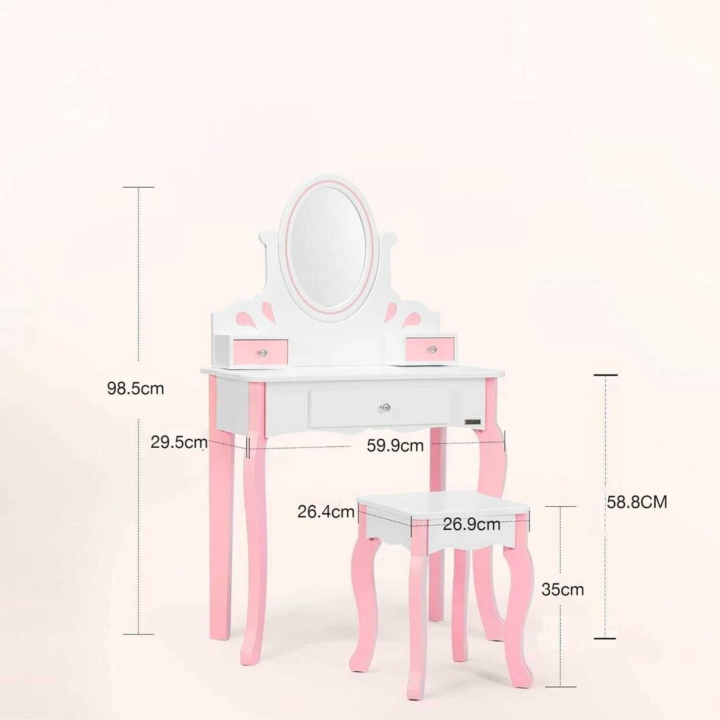 Lasten peilipöytä tuolilla ja peilillä VG Line KS236-A, valkoinen/vaaleanpunainen hinta ja tiedot | Peilipöydät | hobbyhall.fi