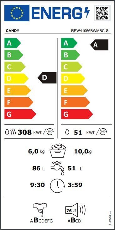 Candy RPW41066BWMBC-S hinta ja tiedot | Pyykinpesukoneet | hobbyhall.fi