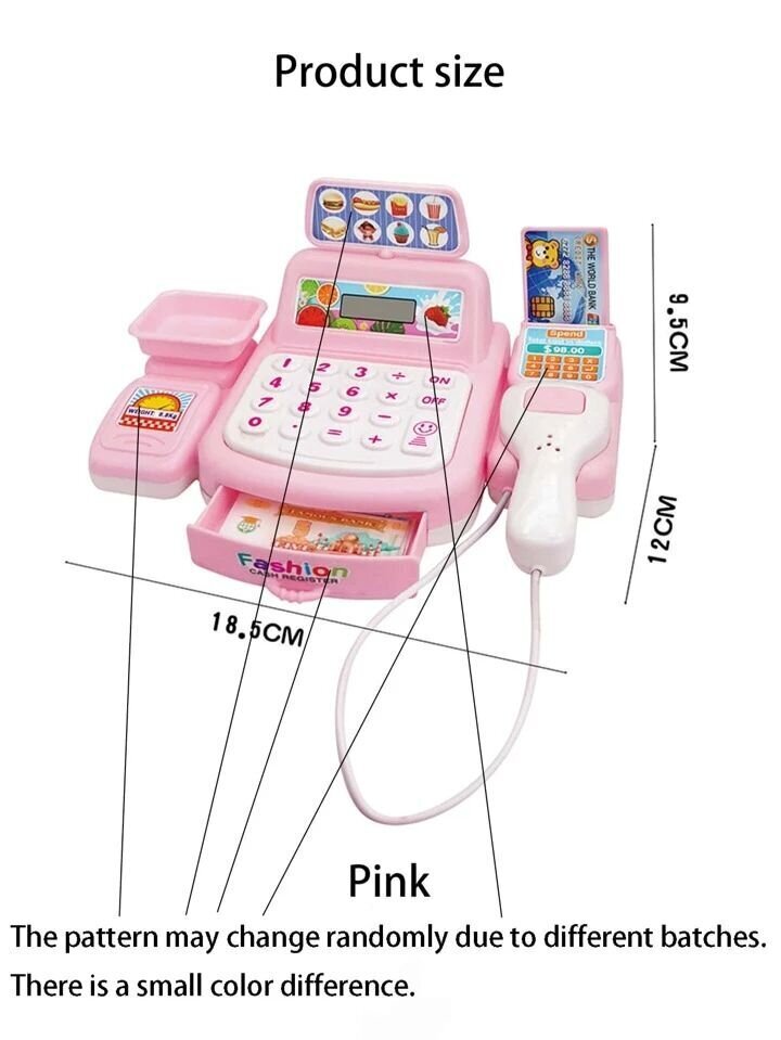 Lasten leikkisetti: kassakone Electronics-27, koko 19x12x10 cm, vaaleanpunainen. hinta ja tiedot | Tyttöjen lelut | hobbyhall.fi