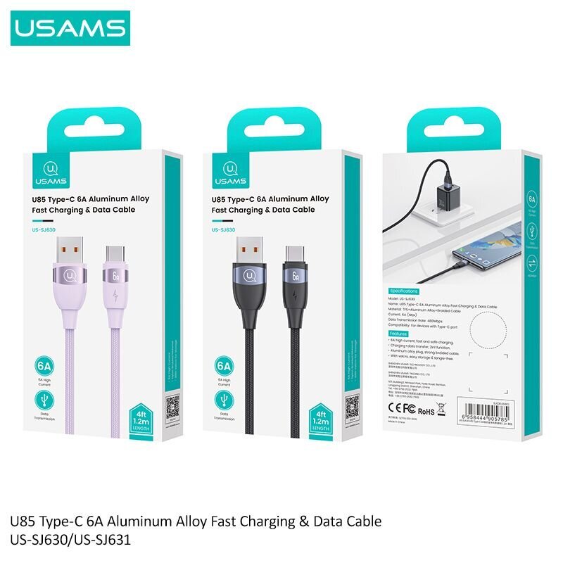 Usams U85 6A USB to type-C 1.2M hinta ja tiedot | Puhelinkaapelit | hobbyhall.fi