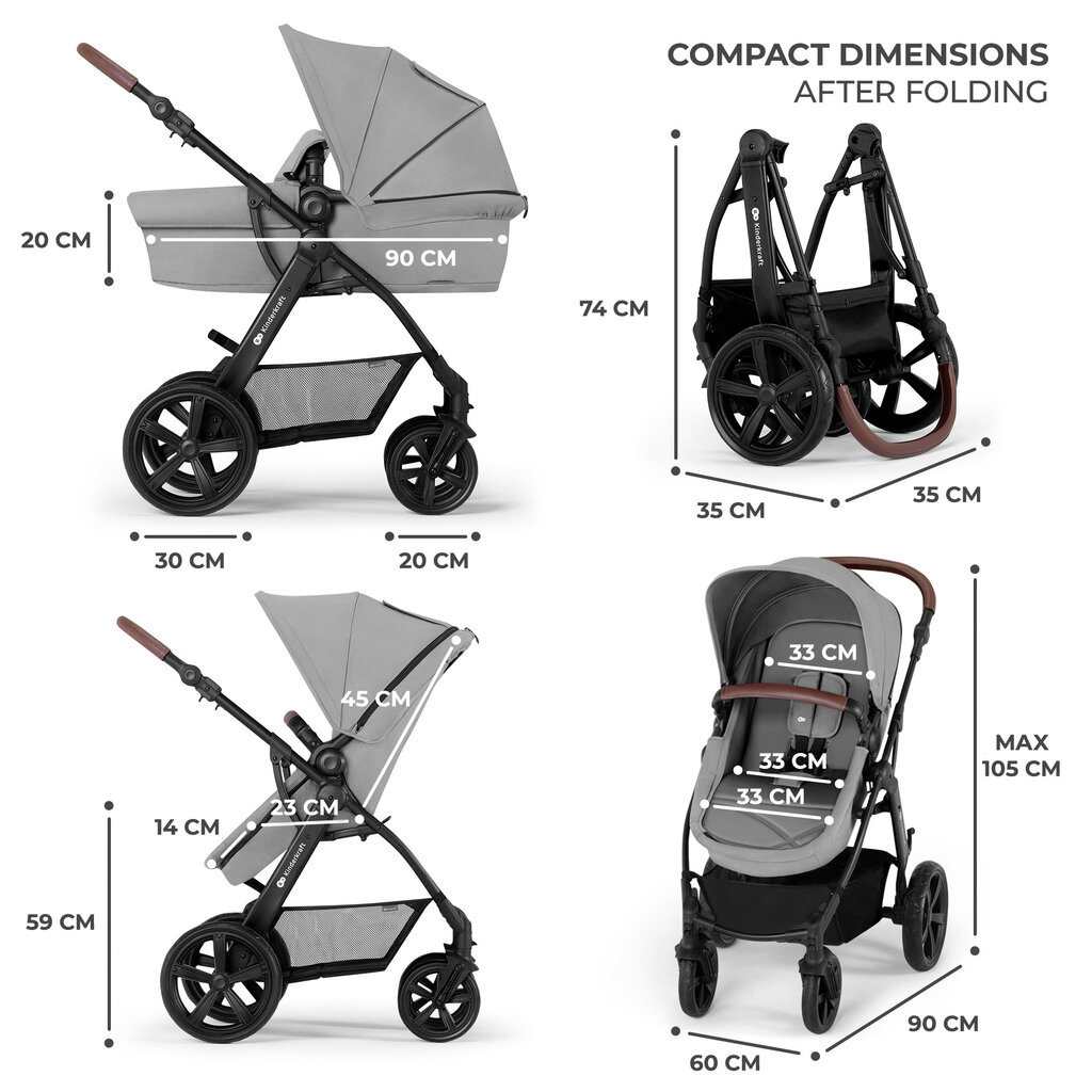 Yleisvaunut Kinderkraft Moov CT 3in1 Mink Pro, Grey hinta ja tiedot | Vaunut ja rattaat | hobbyhall.fi