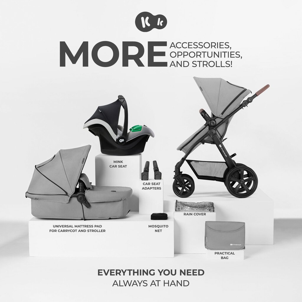 Yleisvaunut Kinderkraft Moov CT 3in1 Mink Pro, Grey hinta ja tiedot | Vaunut ja rattaat | hobbyhall.fi