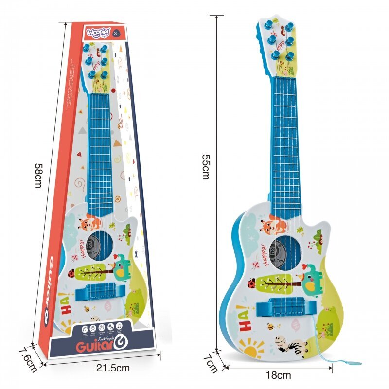 Lasten akustinen kitara 55 cm, sininen, Woopie hinta ja tiedot | Kehittävät lelut | hobbyhall.fi