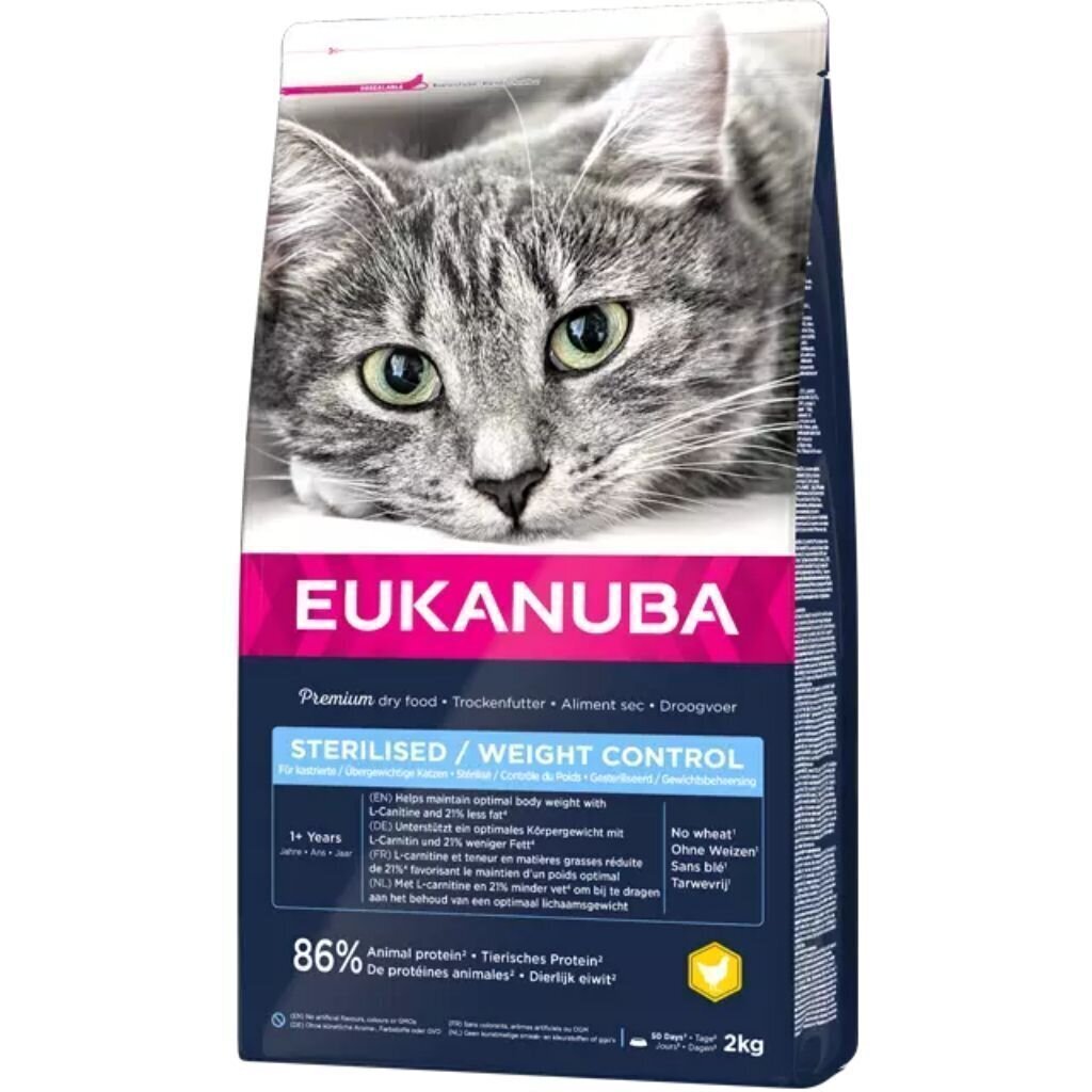 Eukanuba aikuisille steriloiduille kissoille, kanaa, 2 kg hinta ja tiedot | Kissan kuivaruoka | hobbyhall.fi