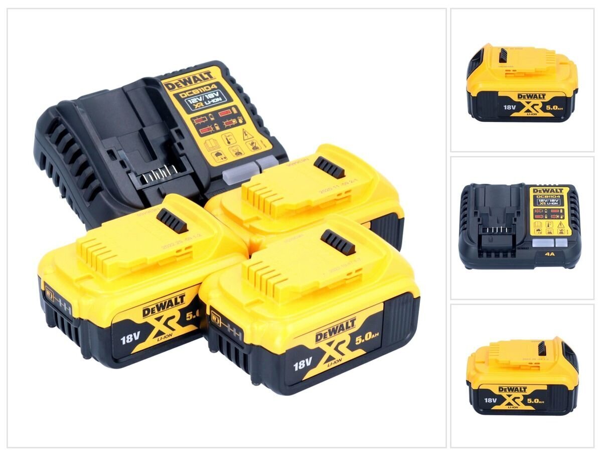 DeWalt DCB 1104 P3 lataussarja 12 V / 18 V 3x akut 5,0 Ah + DCB 1104 laturi hinta ja tiedot | Akkuporakoneet ja ruuvinvääntimet | hobbyhall.fi