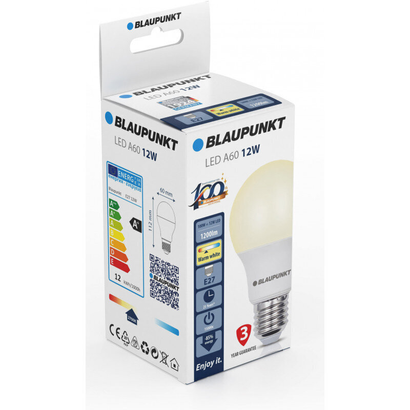 Blaupunkt LED-lamppu E27 A60 1200lm 12W 2700K hinta ja tiedot | Lamput | hobbyhall.fi