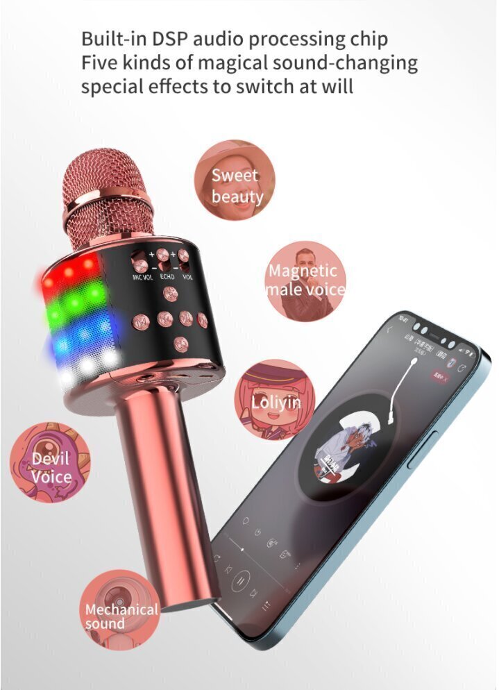 K1 langaton Bluetooth-karaoke-mikrofoni kaiuttimella, musta hinta ja tiedot | Mikrofonit | hobbyhall.fi