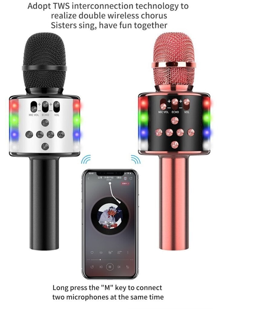K1 langaton Bluetooth-karaoke-mikrofoni kaiuttimella, musta hinta ja tiedot | Mikrofonit | hobbyhall.fi