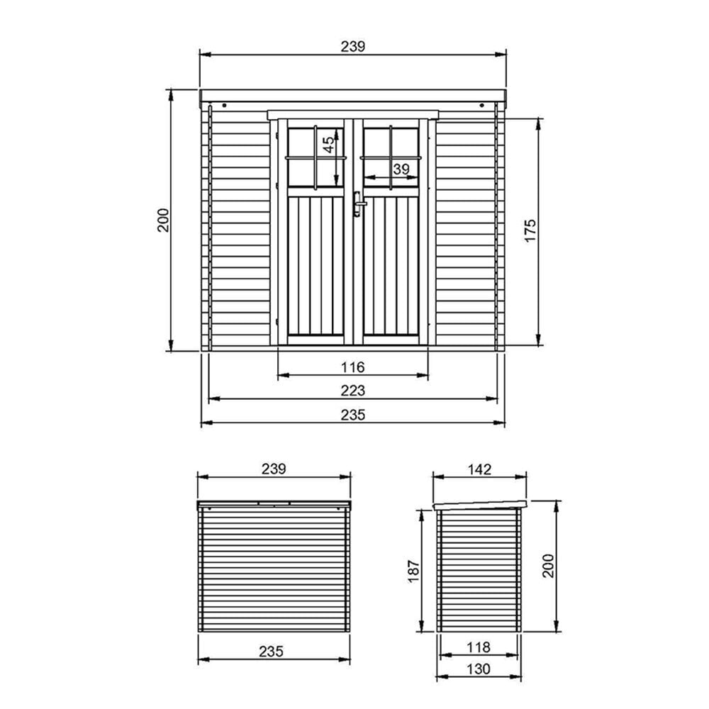 Puinen puutarhavaja Timbela M310F H200 x 239 x 142 cm / 2.63 m2 hinta ja tiedot | Piharakennukset | hobbyhall.fi